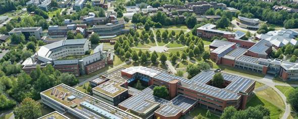 Aerial view of the University of Bayreuth campus with a view of the Rondell Aerial view of the University of Bayreuth campus with a view of the Rondell